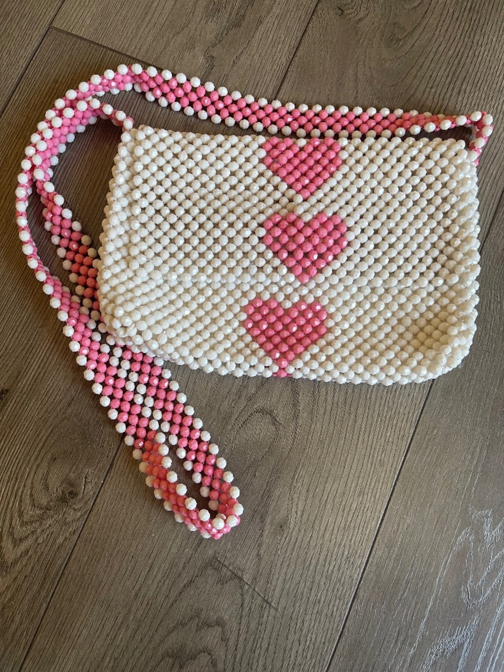 Isaac Mizrahi Beaded Ivory with Pink Hearts Crossbody